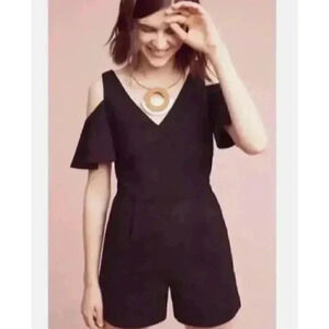 Anthropologie Elevenses Black Cold Shoulder Romper - size 2